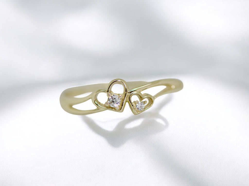 10k Gold CZ Double Heart Ring- Sparkle & Jade-SparkleAndJade.com 10C1338