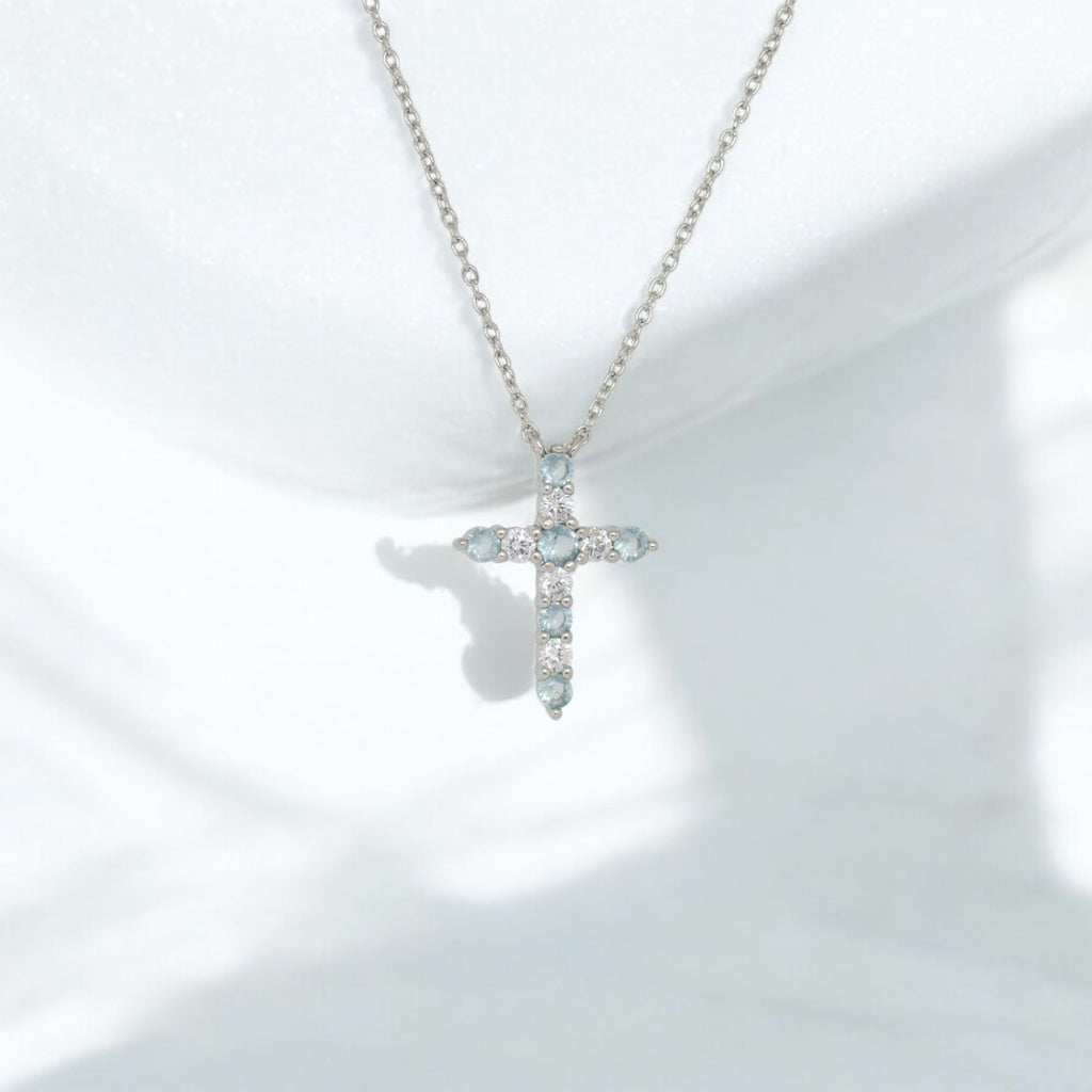 Sterling Silver Birthstone Cross Necklaces- Sparkle & Jade-SparkleAndJade.com 