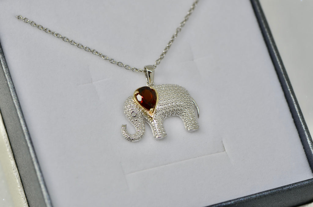 Sterling Silver & 14k Gold Gemstone And Diamond Elephant Necklace- Sparkle & Jade-SparkleAndJade.com 