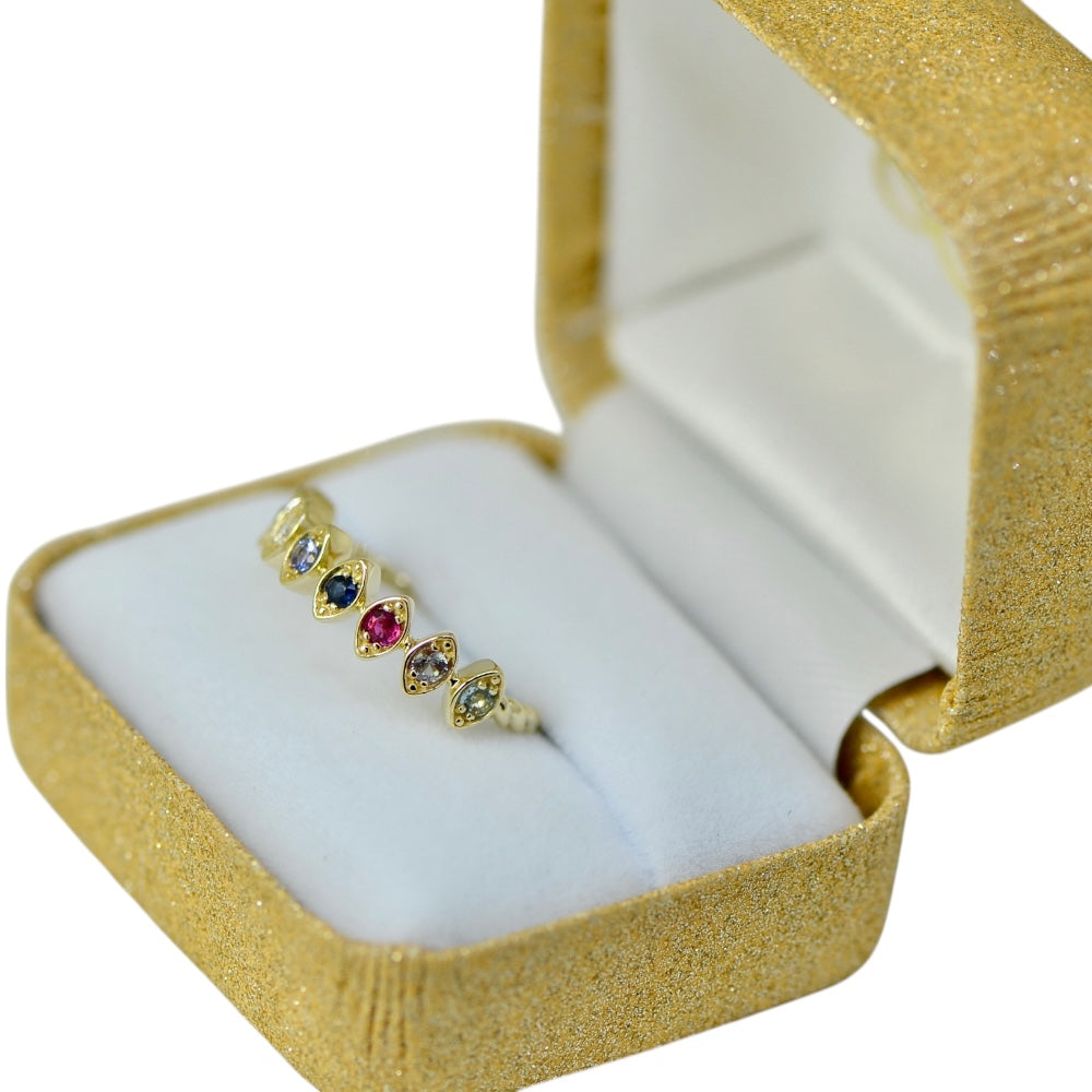 14k Gold Marquise Shaped 2mm Round Stone Mother's Family Ring- Sparkle & Jade-SparkleAndJade.com 