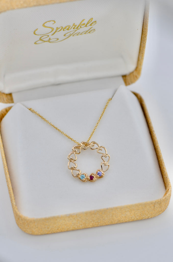 14k Gold Mother's Family Circle of Hearts Slide Pendant- Sparkle & Jade-SparkleAndJade.com 