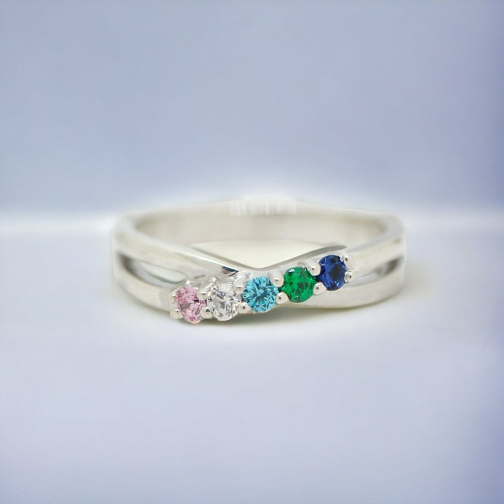 Diagonal Infinity Inspired Mother's Family Birthstone Ring- Sparkle & Jade-SparkleAndJade.com 