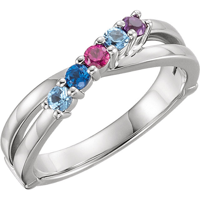 Diagonal Infinity Inspired Mother's Family Birthstone Ring- Sparkle & Jade-SparkleAndJade.com SJ71709
