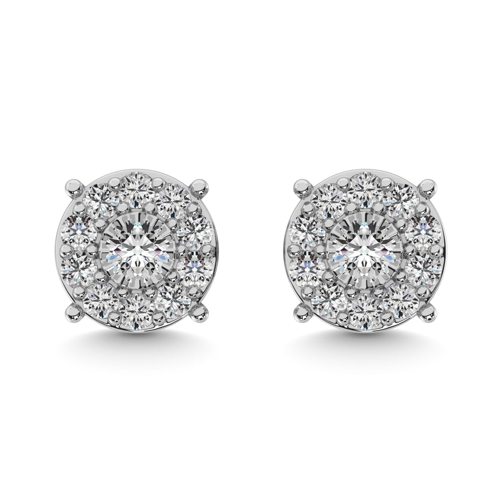 Diamond 1/20 ct tw Halo Earrings in Sterling Silver- Sparkle & Jade-SparkleAndJade.com 63403W-E