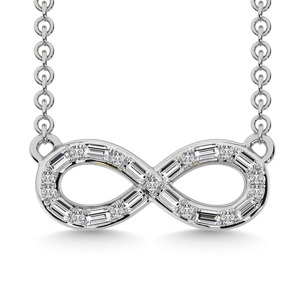 Diamond 1/6 Ct.Tw. Round and Baguette Cut Infinity Necklace in 10K White Gold- Sparkle & Jade-SparkleAndJade.com 61035W