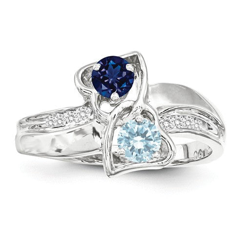 Diamond Accented 2 Stone Heart Birthstone- Sparkle & Jade-SparkleAndJade.com 
