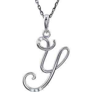 Diamond Script Initial 18" Necklace - A to Z - Sterling Silver or 14k Gold- Sparkle & Jade-SparkleAndJade.com 85557