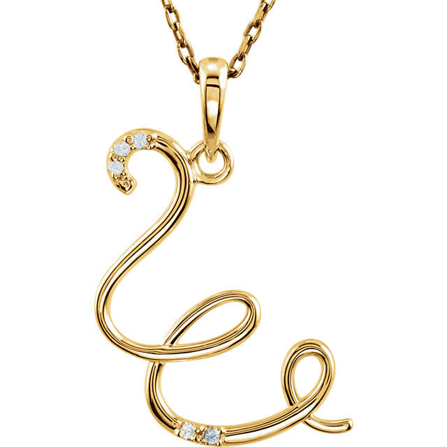 Diamond Script Initial 18" Necklace - A to Z - Sterling Silver or 14k Gold- Sparkle & Jade-SparkleAndJade.com 85557