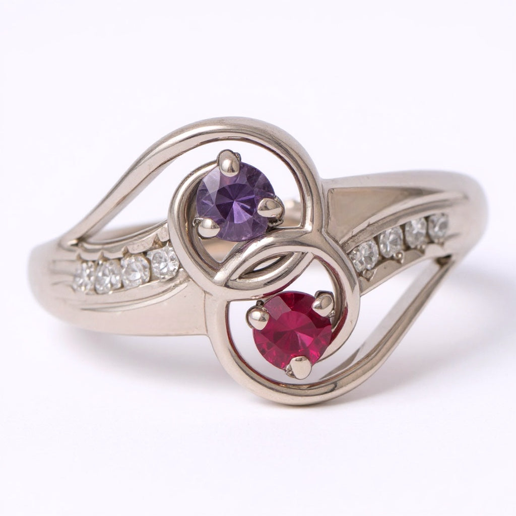 Diamond Accented 2-Stone Couple or Mother's Ring- Sparkle & Jade-SparkleAndJade.com 