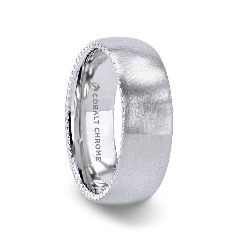 Domed Brushed Finish Cobalt Men's Wedding Ring With Rope Patterned Edges - 8mm - Dynamo- Sparkle & Jade-SparkleAndJade.com 