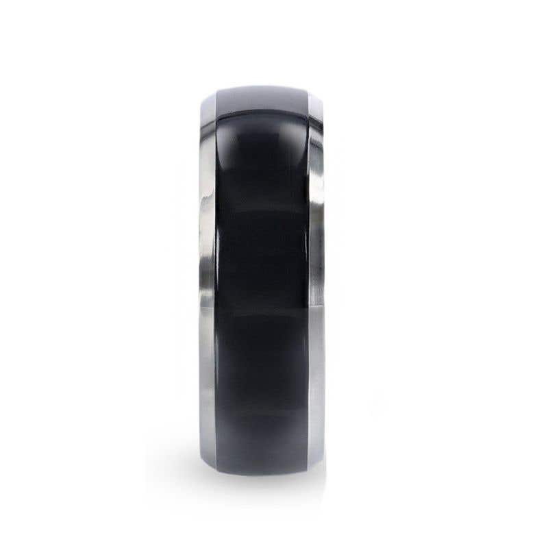 Domed Polished Finish Black Titanium Men's Wedding Ring With Beveled Polished Edges - 8mm - Saleen- Sparkle & Jade-SparkleAndJade.com 