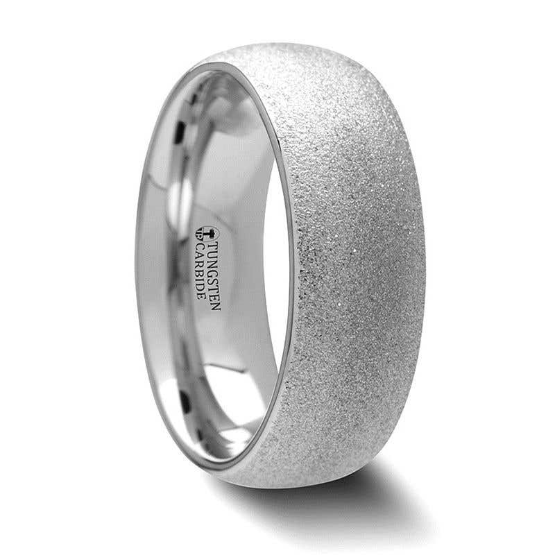 Domed Tungsten Carbide Ring with Sandblasted Crystalline Finish - 2mm - 8mm - Quartz- Sparkle & Jade-SparkleAndJade.com W1163-DTSB