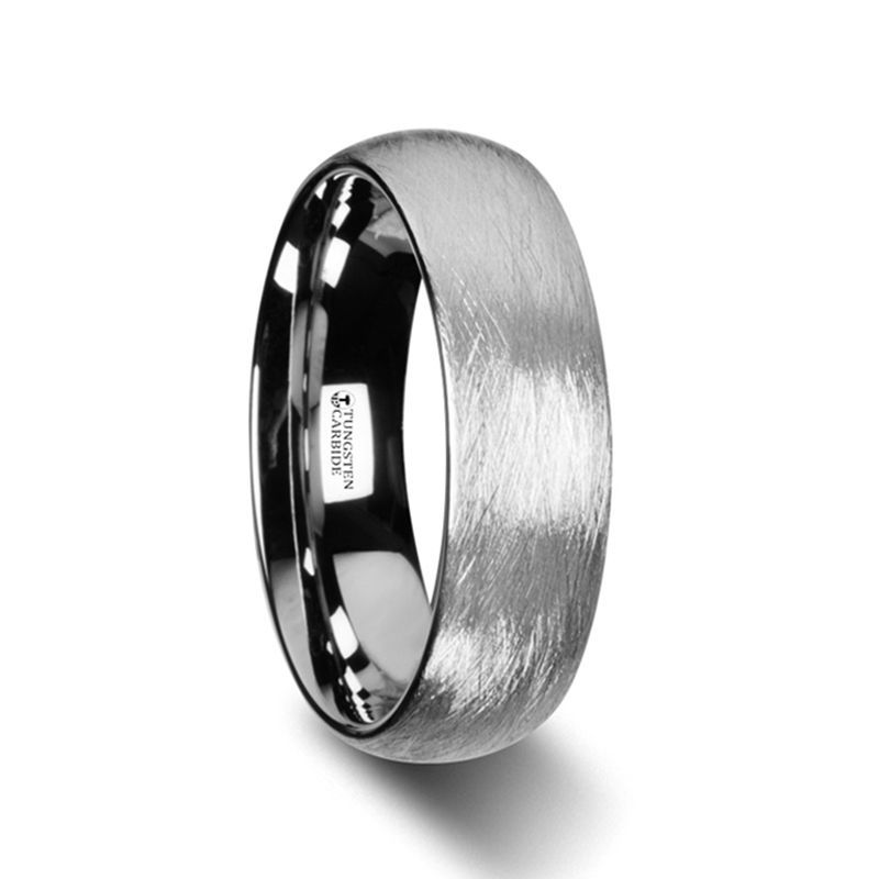 Domed Tungsten Carbide Ring with Wire Brushed Finish Design - 6mm & 8mm - BLACKWALD- Sparkle & Jade-SparkleAndJade.com W2971-DTWF