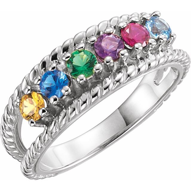 Double Roped Design Mother's Family Birthstone Ring- Sparkle & Jade-SparkleAndJade.com 4196