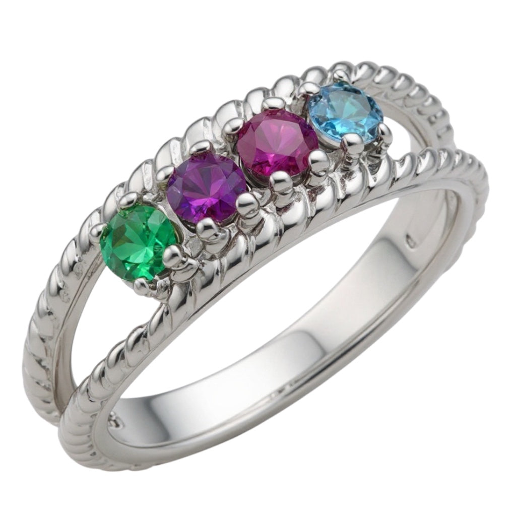 Double Roped Design Mother's Family Birthstone Ring- Sparkle & Jade-SparkleAndJade.com 