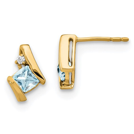 Cushion Cut Gemstone & Diamond Earrings- Sparkle & Jade-SparkleAndJade.com EM7398-AQ-003-1YA