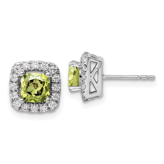 14k White Gold 5mm Cushion Gemstone and Diamond Halo Earrings- Sparkle & Jade-SparkleAndJade.com EM9037-PE-038-WLG