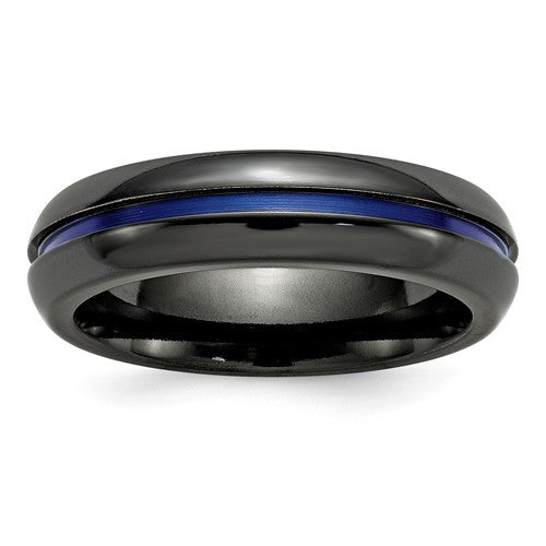 Edward Mirell Black Titanium Blue Anodized Center 6mm Band- Sparkle & Jade-SparkleAndJade.com 