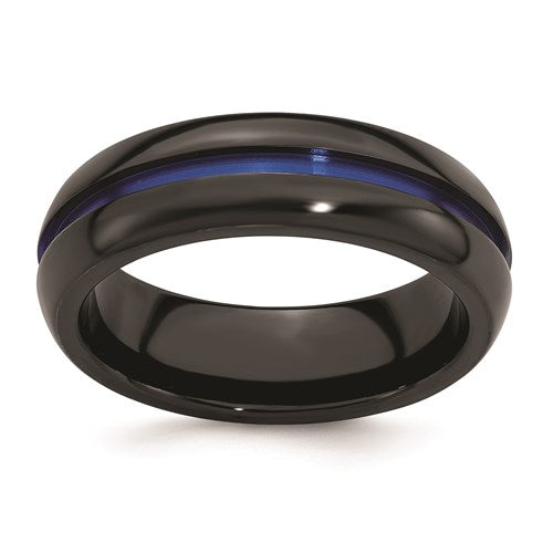 Edward Mirell Black Titanium Blue Anodized Center 7mm Band- Sparkle & Jade-SparkleAndJade.com 