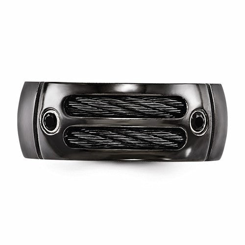 Edward Mirell Black Titanium Cable & Spinel Sterling Silver Bezel 9.5mm Band- Sparkle & Jade-SparkleAndJade.com 