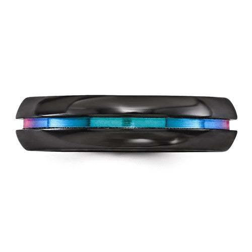 Edward Mirell Black Titanium Rainbow Anodized 6mm Band- Sparkle & Jade-SparkleAndJade.com 