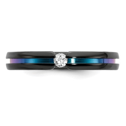 Edward Mirell Black Titanium White Sapphire & Rainbow Anodized 4mm Band- Sparkle & Jade-SparkleAndJade.com 