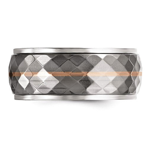 Edward Mirell Sterling Silver & Titanium Inlay w/ 14k Rose Gold Stripe Ring- Sparkle & Jade-SparkleAndJade.com 
