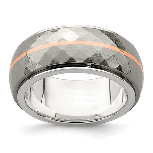 Edward Mirell Sterling Silver & Titanium Inlay w/ 14k Rose Gold Stripe Ring- Sparkle & Jade-SparkleAndJade.com 
