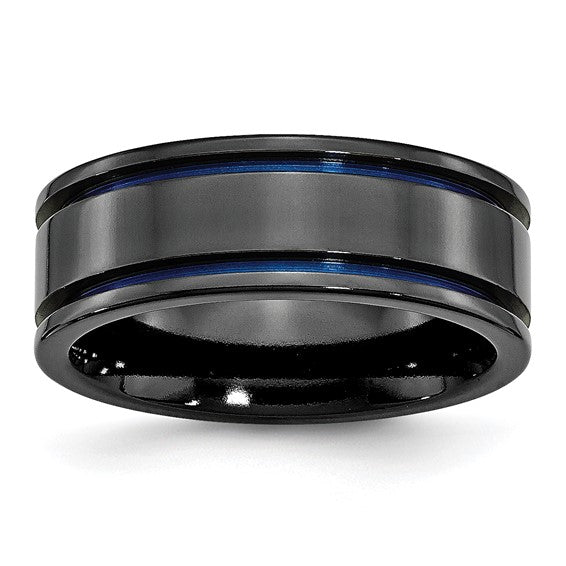 Titanium Black Grooved Blue Anodized 8mm Band- Sparkle & Jade-SparkleAndJade.com 