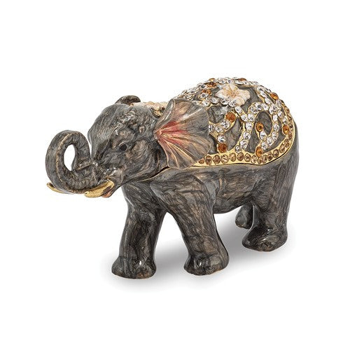 Enameled & Crystal Grey Elephant Trinket Box- Sparkle & Jade-SparkleAndJade.com BJ2112