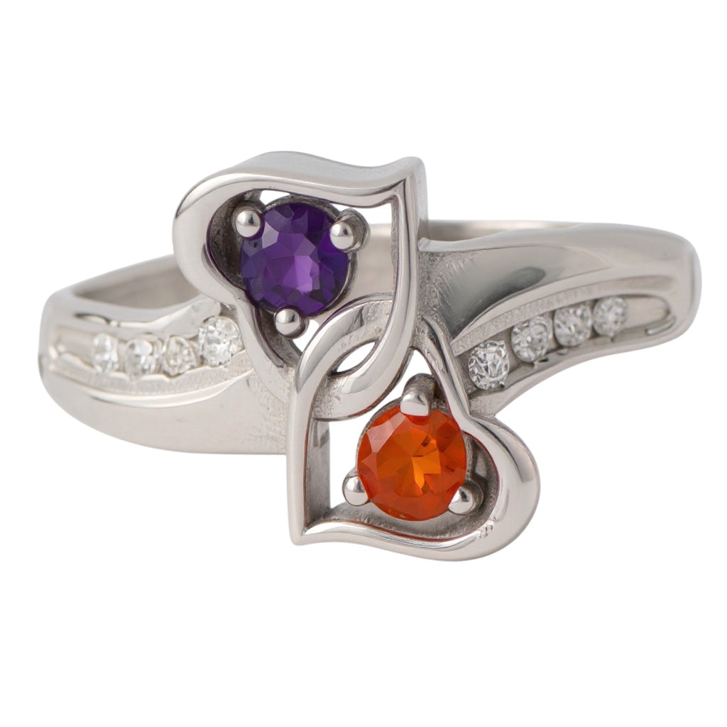 Diamond Accented 2 Stone Heart Birthstone- Sparkle & Jade-SparkleAndJade.com 