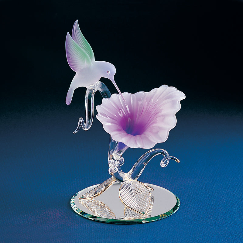 Glass Baron Hummingbird with Fuchsia Flower Figurine- Sparkle & Jade-SparkleAndJade.com F6 347F