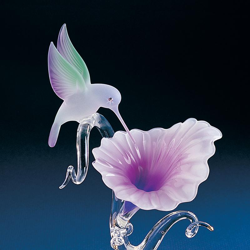 Glass Baron Hummingbird with Fuchsia Flower Figurine- Sparkle & Jade-SparkleAndJade.com F6 347F