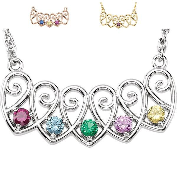 Filigree Heart Mother's Family Birthstone Necklace- Sparkle & Jade-SparkleAndJade.com 