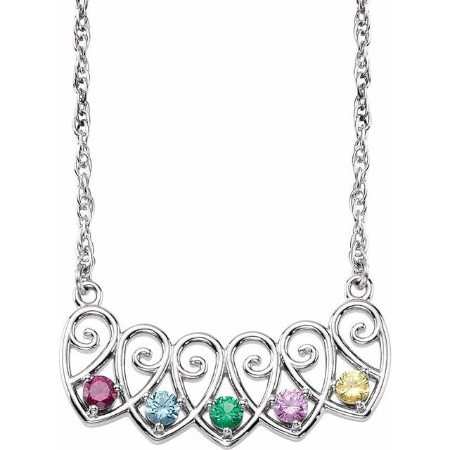 Filigree Heart Mother's Family Birthstone Necklace- Sparkle & Jade-SparkleAndJade.com 85613
