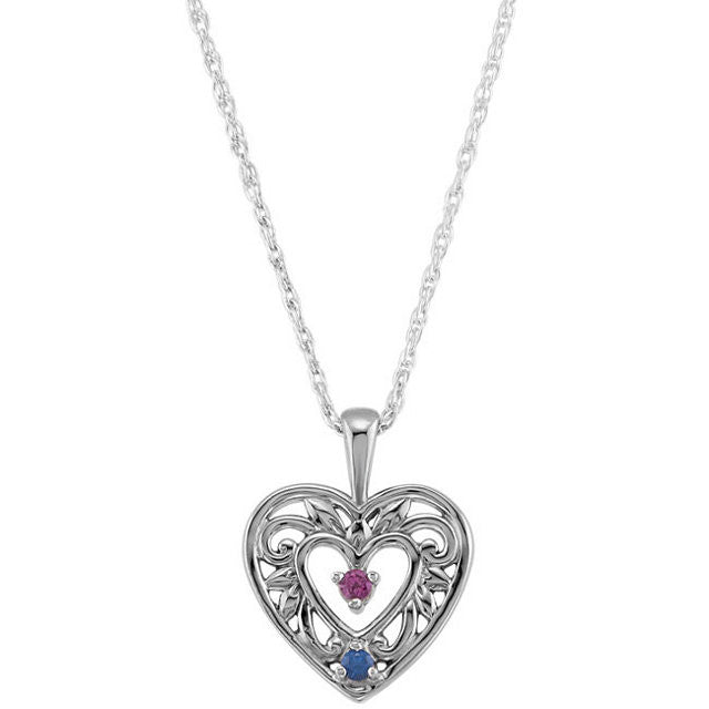 Filigree Heart Mother's Family Birthstone Pendant or Necklace- Sparkle & Jade-SparkleAndJade.com 