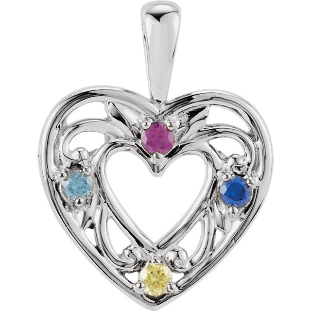 Filigree Heart Mother's Family Birthstone Pendant or Necklace- Sparkle & Jade-SparkleAndJade.com 83263