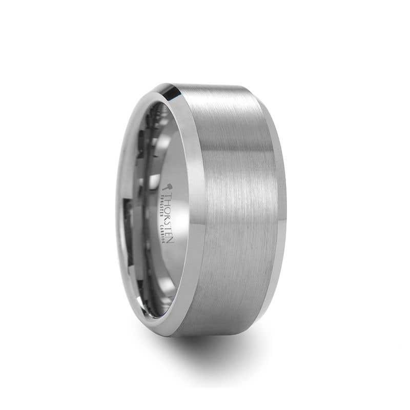 Flat Beveled Edges Tungsten Ring with Brushed Center - 4mm to 12mm -SHEFFIELD- Sparkle & Jade-SparkleAndJade.com W321-FPB