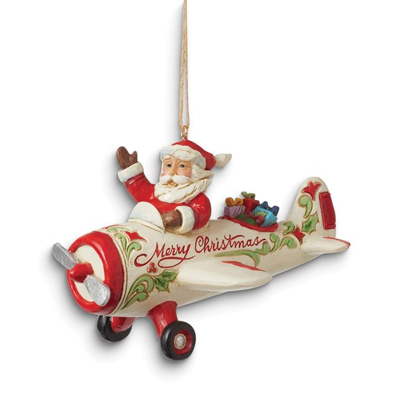 Jim Shore Hand-painted Stone Resin Santa in Airplane Ornament- Sparkle & Jade-SparkleAndJade.com GM27850
