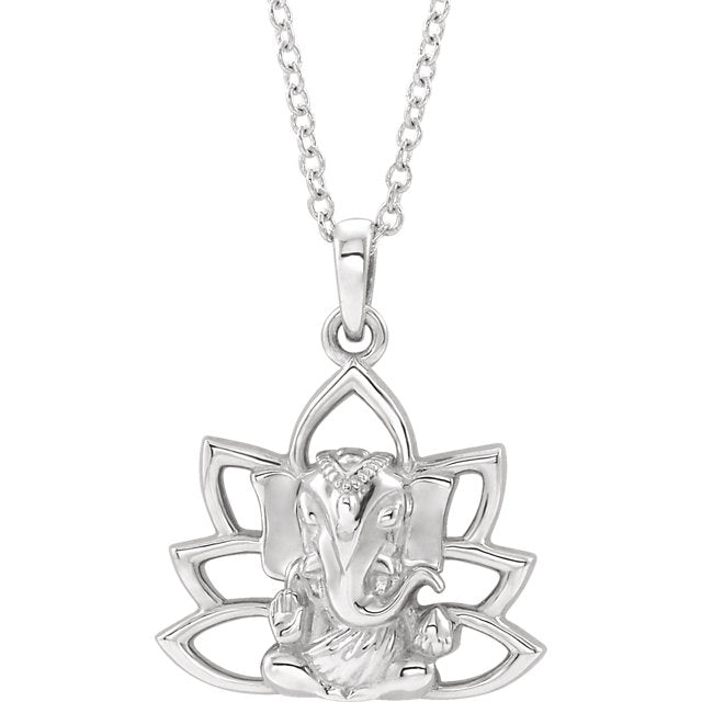 Ganesha Elephant Lotus Pendant or 16-18" Necklace- Sparkle & Jade-SparkleAndJade.com 86942:110:P