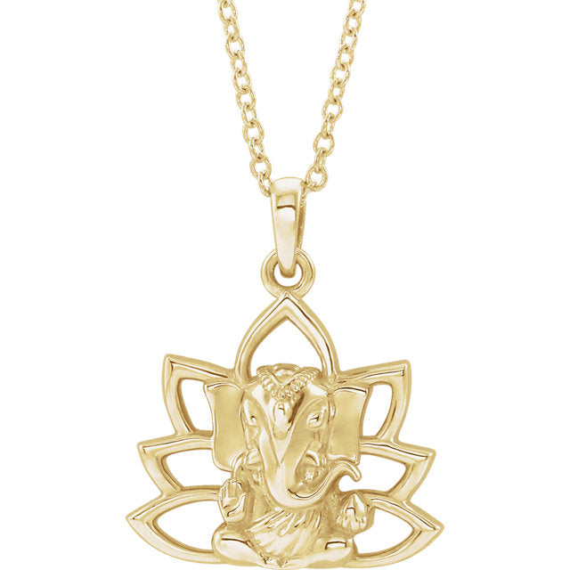 Ganesha Elephant Lotus Pendant or 16-18" Necklace- Sparkle & Jade-SparkleAndJade.com 86942:107:P