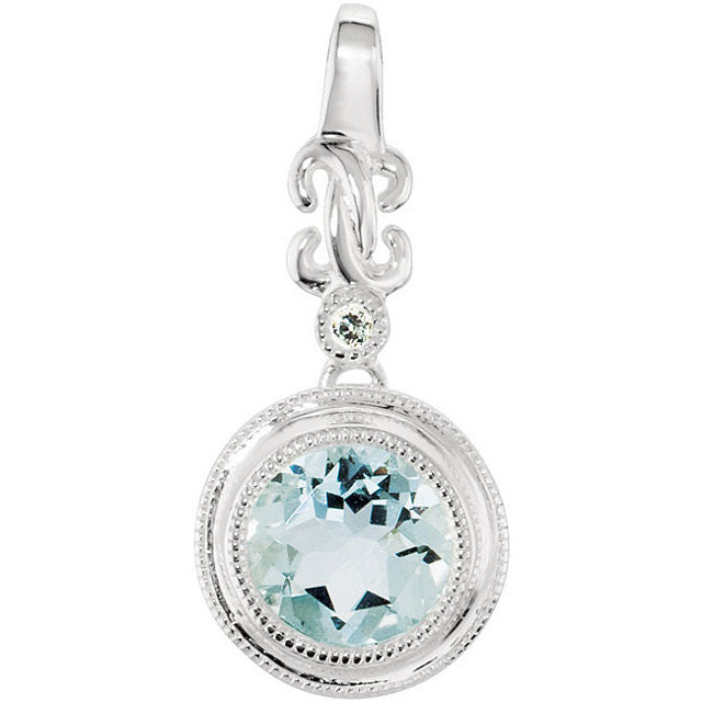 Genuine Aquamarine & Diamond Pendant - 14k White Gold or Sterling Silver- Sparkle & Jade-SparkleAndJade.com 67552:102:P