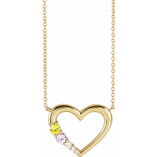 Genuine Diamond Accented Mother's Heart Family Birthstone Necklace- Sparkle & Jade-SparkleAndJade.com 87083