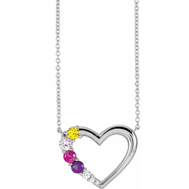 Genuine Diamond Accented Mother's Heart Family Birthstone Necklace- Sparkle & Jade-SparkleAndJade.com 87083