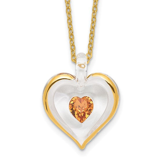 Glass Baron Birthstone Gold Trim Heart Necklaces- Sparkle & Jade-SparkleAndJade.com GM9410