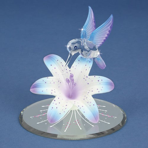 Glass Baron Blue And Purple 3.5" Hummingbird And Lily With Base Figurine- Sparkle & Jade-SparkleAndJade.com GM21703