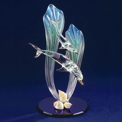 Glass Baron Dolphin Baby Figurine with Seashells 