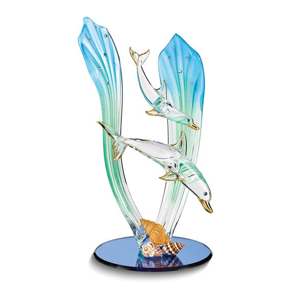 Glass Baron Dolphin & Baby Glass Figurine- Sparkle & Jade-SparkleAndJade.com GP1146