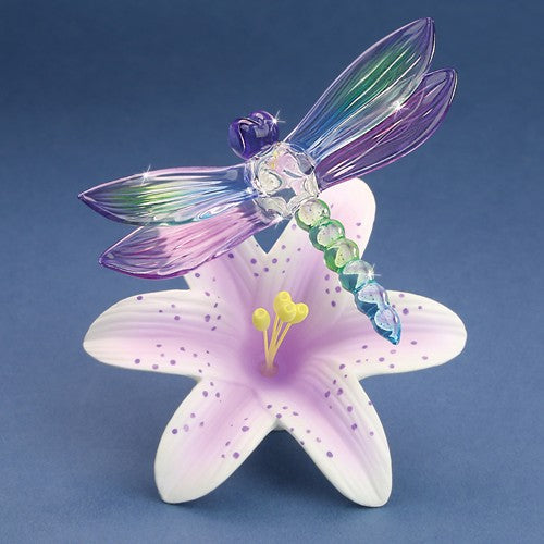 Glass Baron Dragonfly And Lavender Porcelain Lily Glass Figurine- Sparkle & Jade-SparkleAndJade.com GM21707