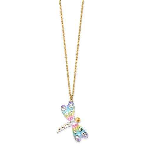 Glass Baron Gold Trim Rainbow Dragonfly Necklace- Sparkle & Jade-SparkleAndJade.com GM9386